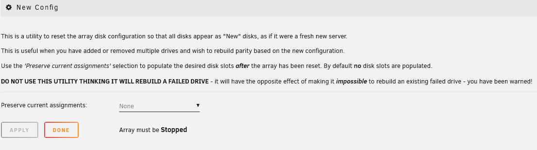 Réinitialiser votre configuration de disque peut être effectué via la page de nouvelle config